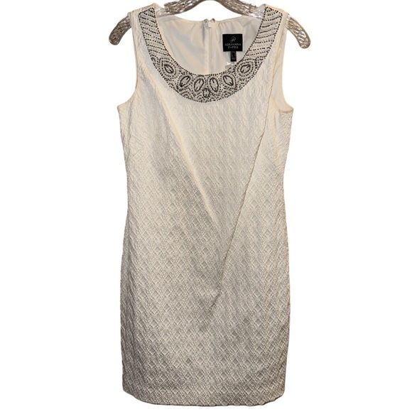 Adrianna Papell Sleeveless Cocktail Dress Beaded Neckline Cream Size 4 - Picture 3 of 7